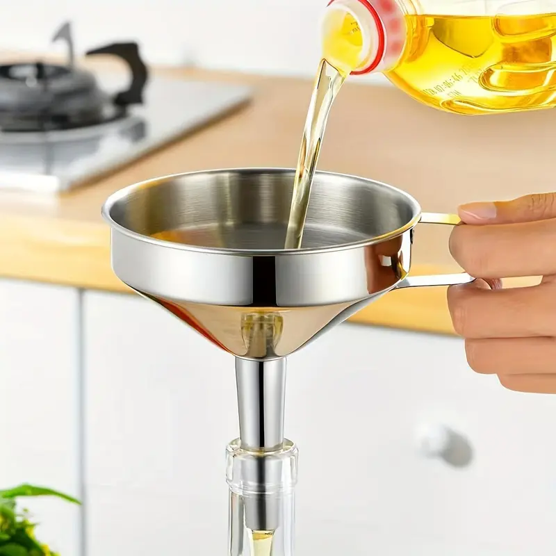 No-Mess Oil Funnel with Filter - Large Diameter Kitchen Strainer for Cleaner Pouring