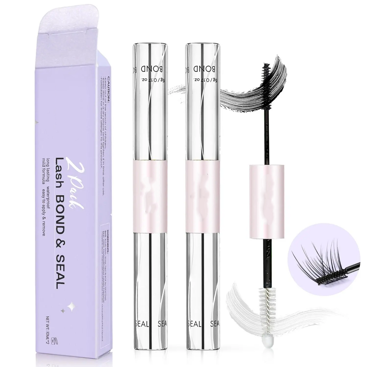 Waterproof Lash Cluster Glue – Bond & Seal, Black Adhesive for 72H Natural Hold, Latex-Free (5ml+5ml)