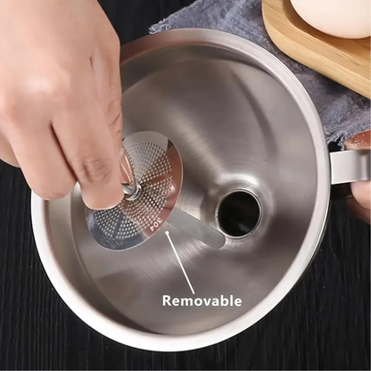 No-Mess Oil Funnel with Filter - Large Diameter Kitchen Strainer for Cleaner Pouring