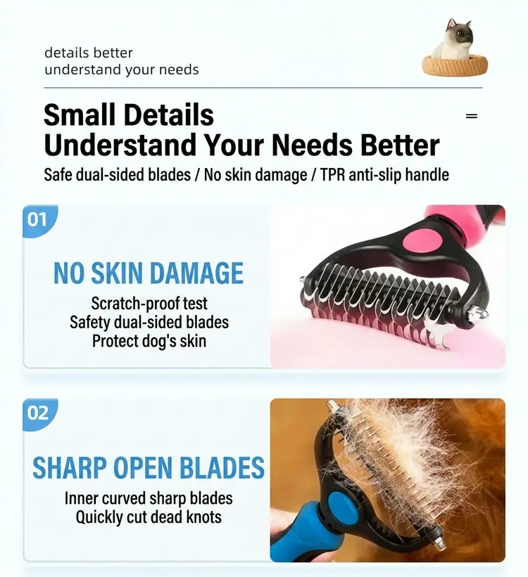 Pain-Free Dematting Undercoat Rake – Double-Sided Shedding Brush for Dogs & Cats