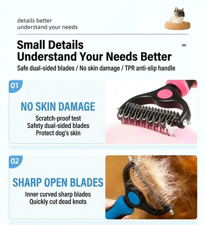 Pain-Free Dematting Undercoat Rake – Double-Sided Shedding Brush for Dogs & Cats