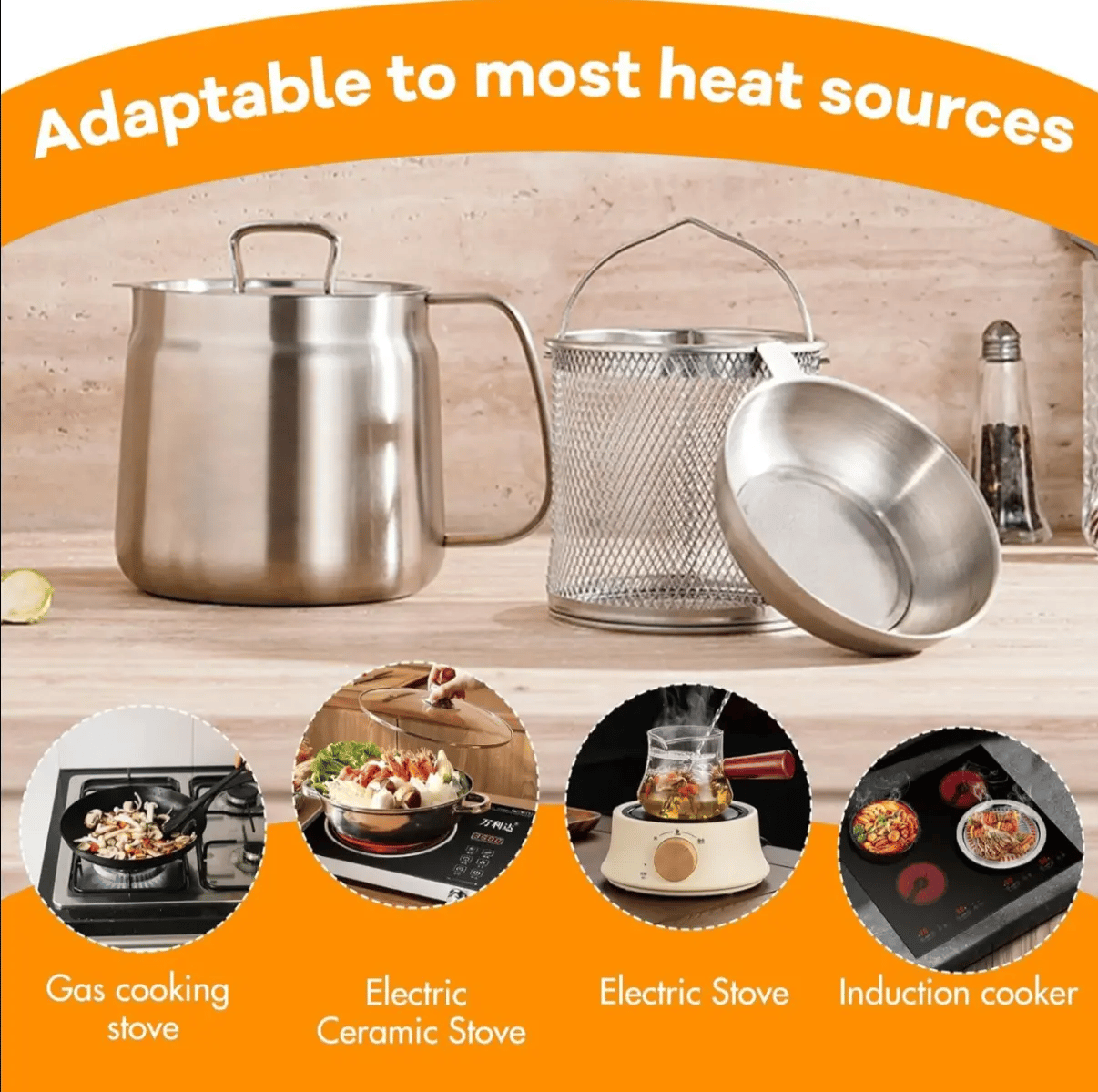 ⏰LAST DAY 49% OFF - 304 Stainless Steel Deep Fryer Pot with Basket & Strainer