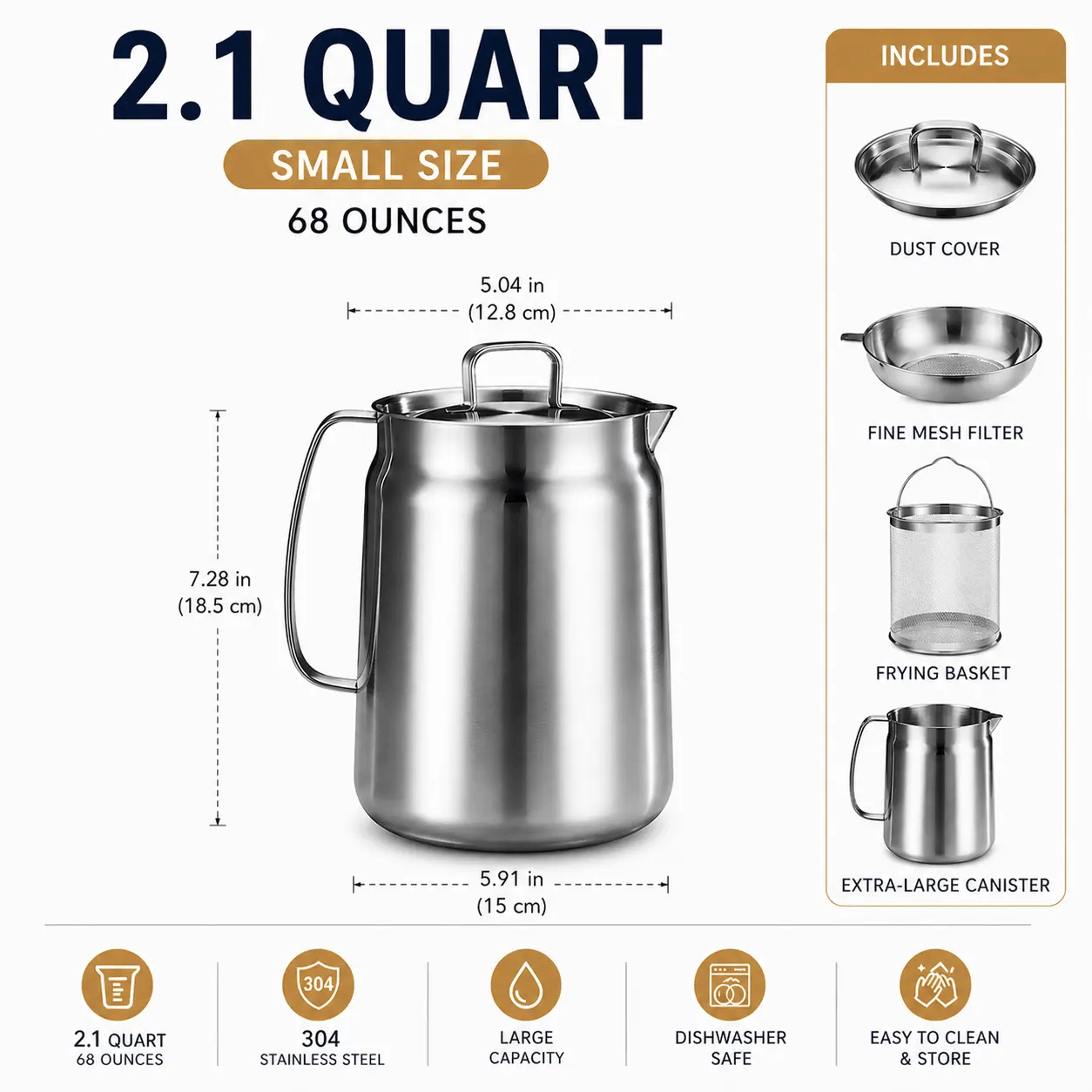 ⏰LAST DAY 49% OFF - 304 Stainless Steel Deep Fryer Pot with Basket & Strainer